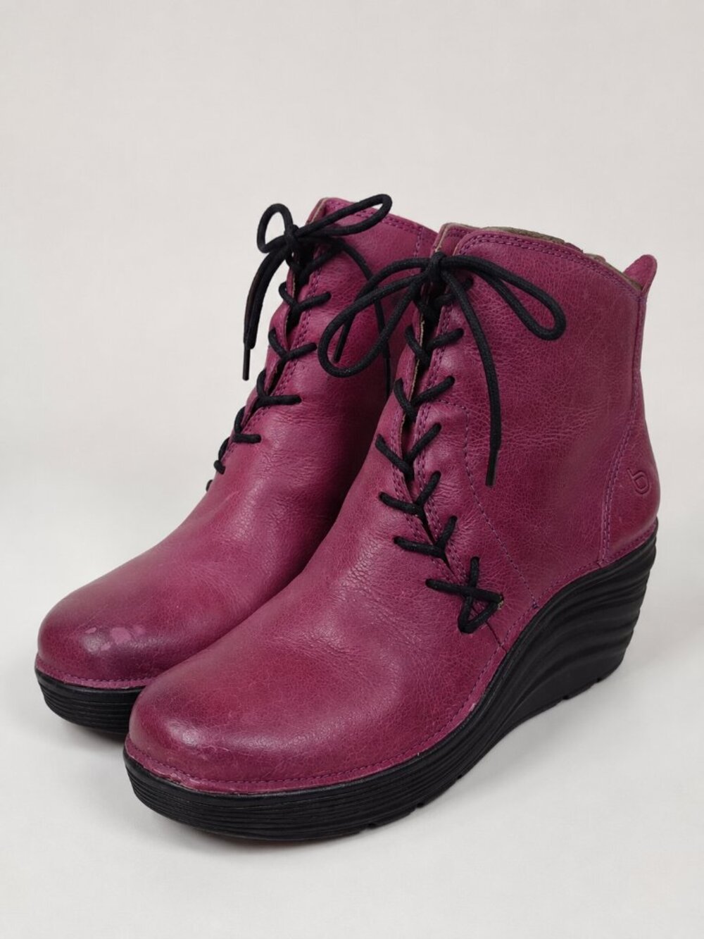 Bionica Leather Lace Up Wedge Ankle Boots Magenta Purple Women's 8M
